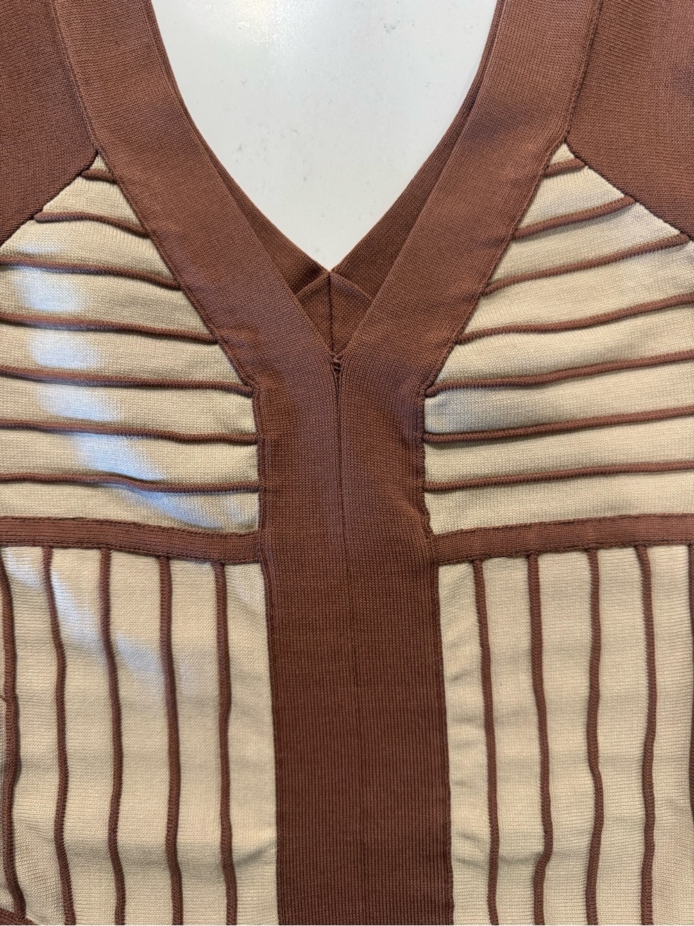 WOW Couture Brown Cream Striped Bodycon Knit Mini Dress S - Picture 10 of 10